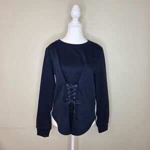 WALTER BAKER Navy Blue Corset Lace Up Sweatshirt Top Women's Medium